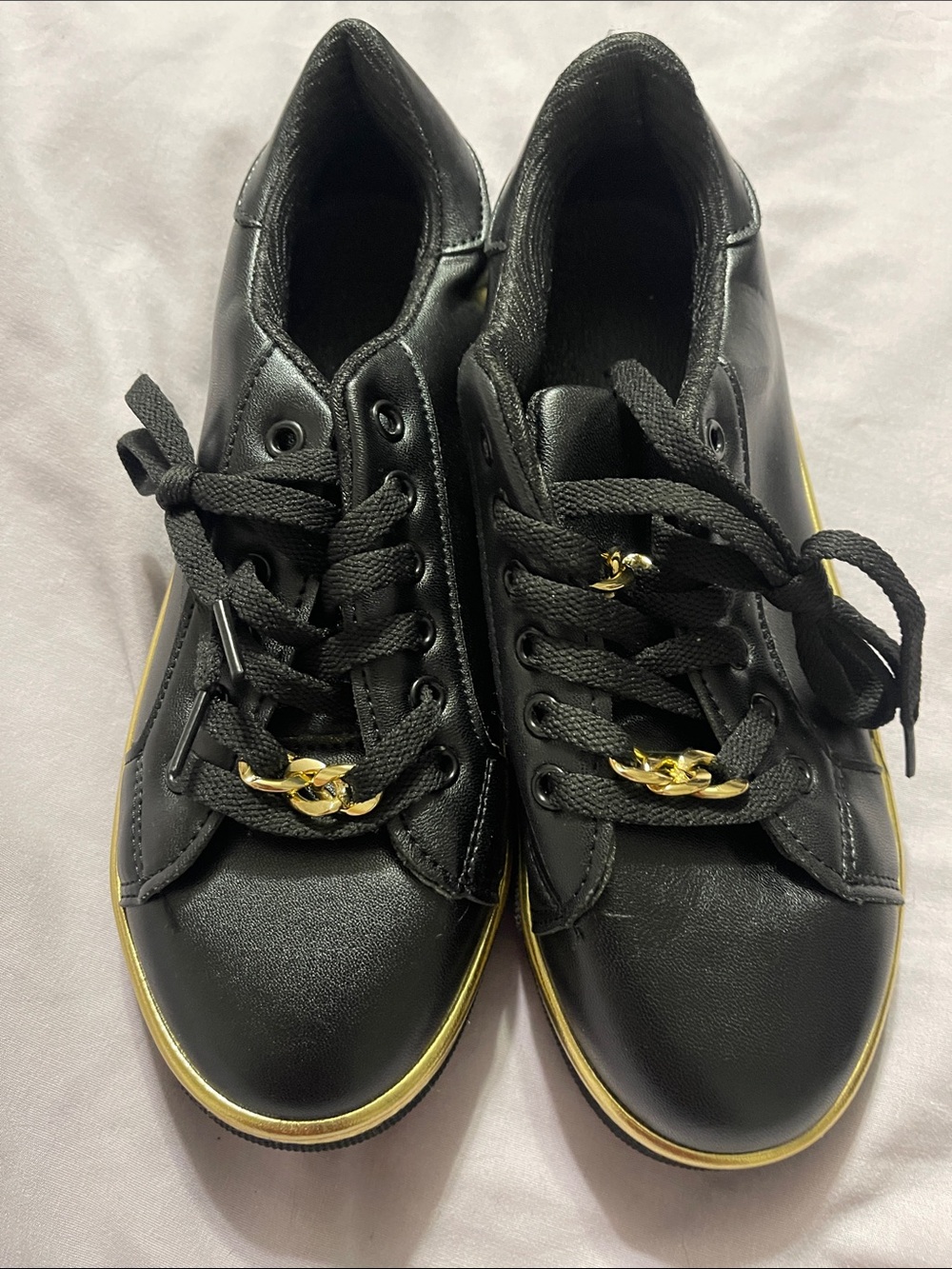 Women’s Black Athletic Sneakers with Gold Trim
